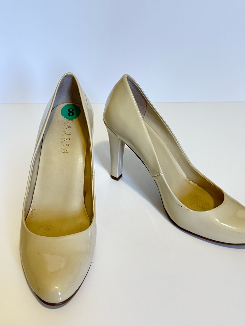 Ralph Lauren Ivory Patent Leather High Heel Pumps